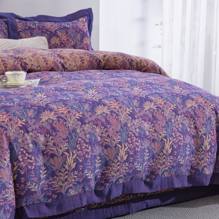 91家纺网 家纺一手货源 找家纺 双层纱家居 2026新款经典三层纱床盖飞边款四件套 薰衣草