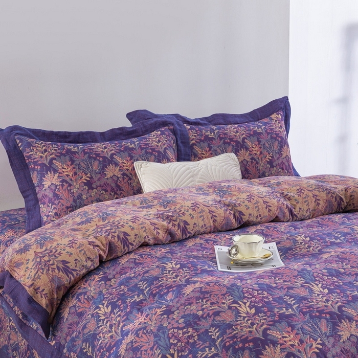 91家纺网 家纺一手货源 找家纺 双层纱家居 2026新款经典三层纱床盖飞边款四件套 薰衣草