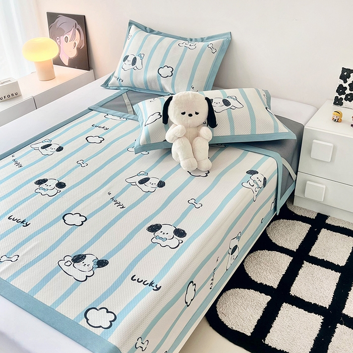 91家纺网 家纺一手货源 找家纺 倾慕家纺 2026新款A类满天星提花凉感凉席系列 条纹狗狗