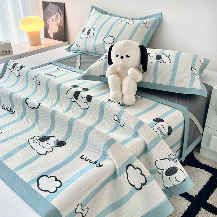 91家纺网 家纺一手货源 找家纺 倾慕家纺 2026新款A类满天星提花凉感凉席系列 条纹狗狗