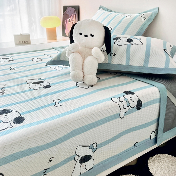 91家纺网 家纺一手货源 找家纺 倾慕家纺 2026新款A类满天星提花凉感凉席系列 条纹狗狗