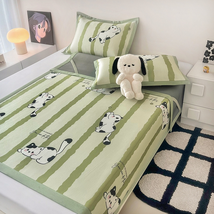 91家纺网 家纺一手货源 找家纺 倾慕家纺 2026新款A类满天星提花凉感凉席系列 乐动猫咪