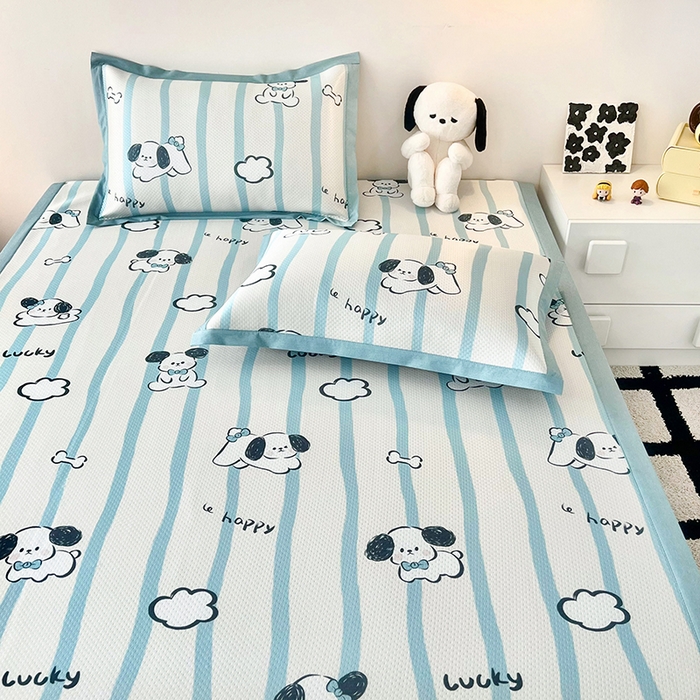 91家纺网 家纺一手货源 找家纺 倾慕家纺 2026新款A类满天星提花凉感凉席系列 条纹狗狗