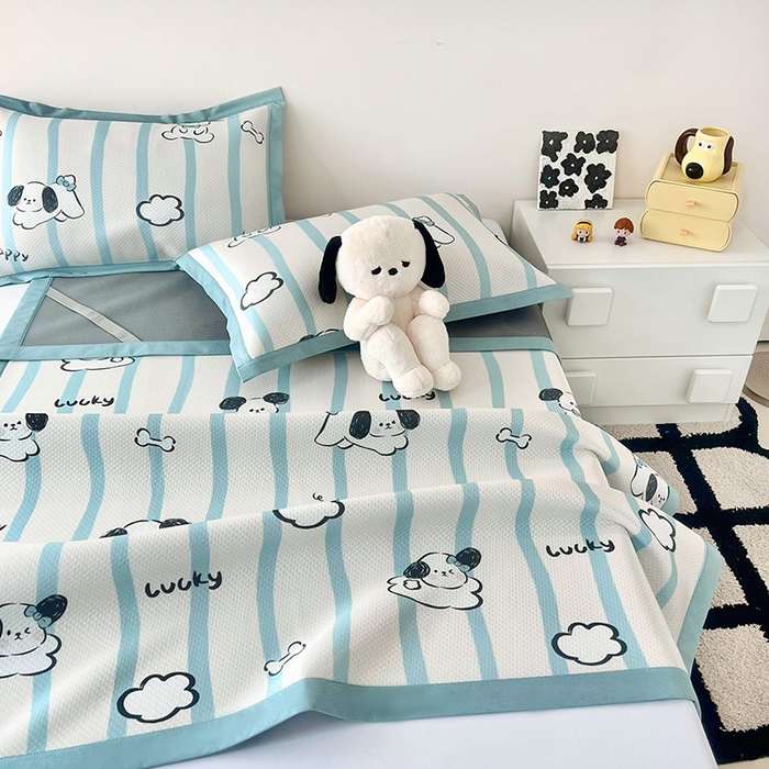 91家纺网 家纺一手货源 找家纺 倾慕家纺 2026新款A类满天星提花凉感凉席系列 条纹狗狗