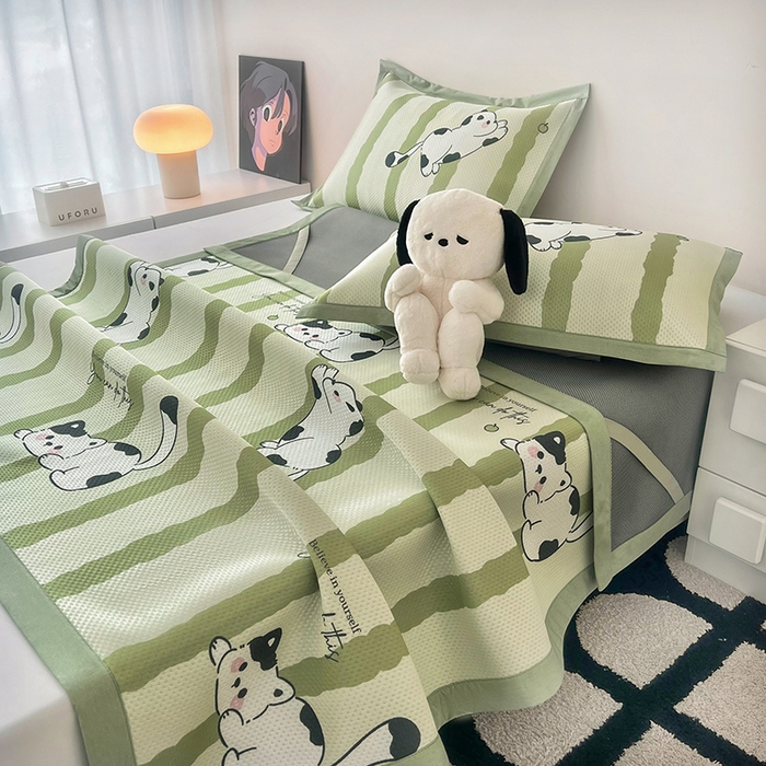 91家纺网 家纺一手货源 找家纺 倾慕家纺 2026新款A类满天星提花凉感凉席系列 乐动猫咪