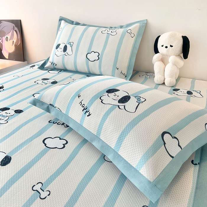 91家纺网 家纺一手货源 找家纺 倾慕家纺 2026新款A类满天星提花凉感凉席系列 条纹狗狗