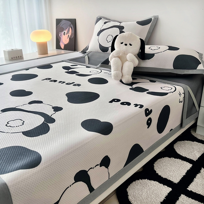 91家纺网 家纺一手货源 找家纺 倾慕家纺 2026新款A类满天星提花凉感凉席系列 PP熊猫