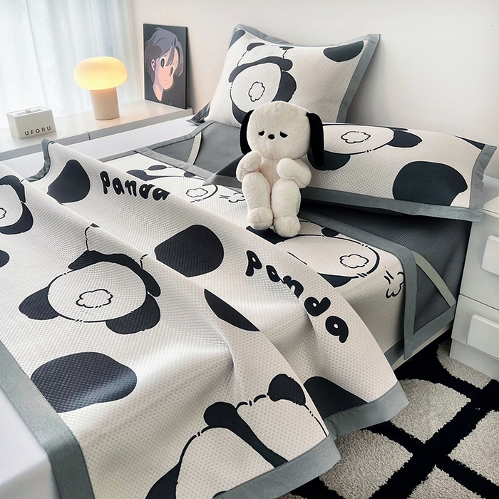 91家纺网 家纺一手货源 找家纺 倾慕家纺 2026新款A类满天星提花凉感凉席系列 PP熊猫