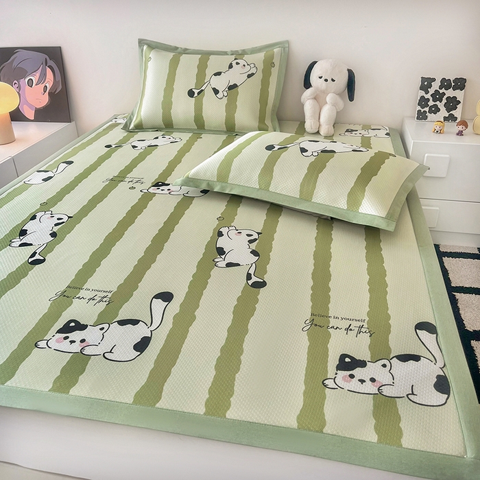 91家纺网 家纺一手货源 找家纺 倾慕家纺 2026新款A类满天星提花凉感凉席系列 乐动猫咪