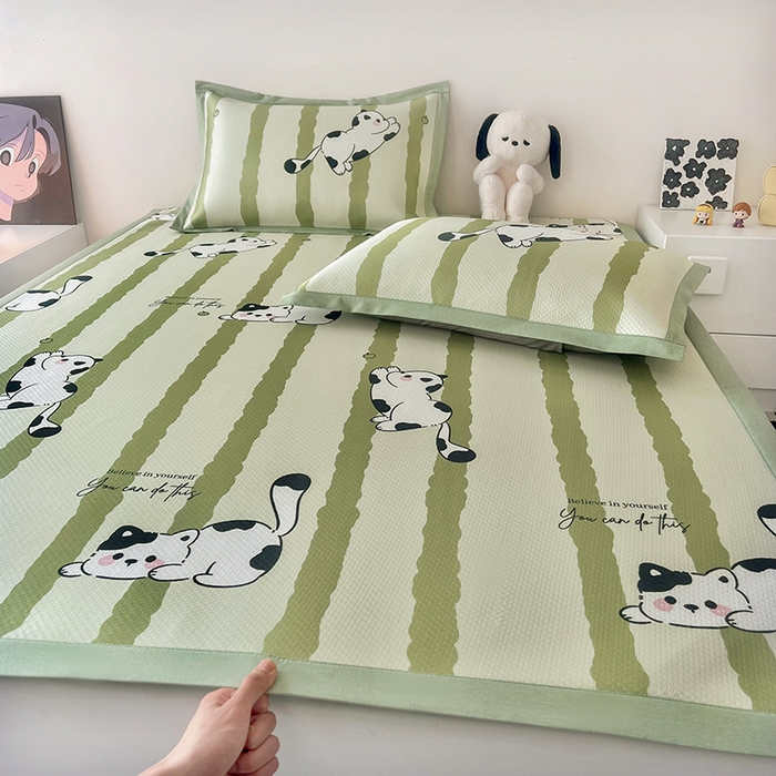 倾慕家纺 2026新款A类满天星提花凉感凉席系列 乐动猫咪