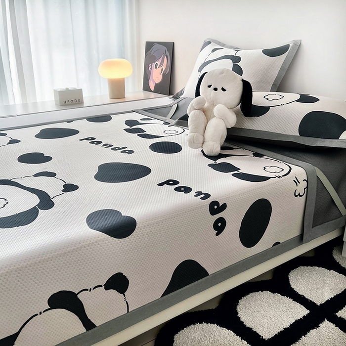 91家纺网 家纺一手货源 找家纺 倾慕家纺 2026新款A类满天星提花凉感凉席系列 PP熊猫