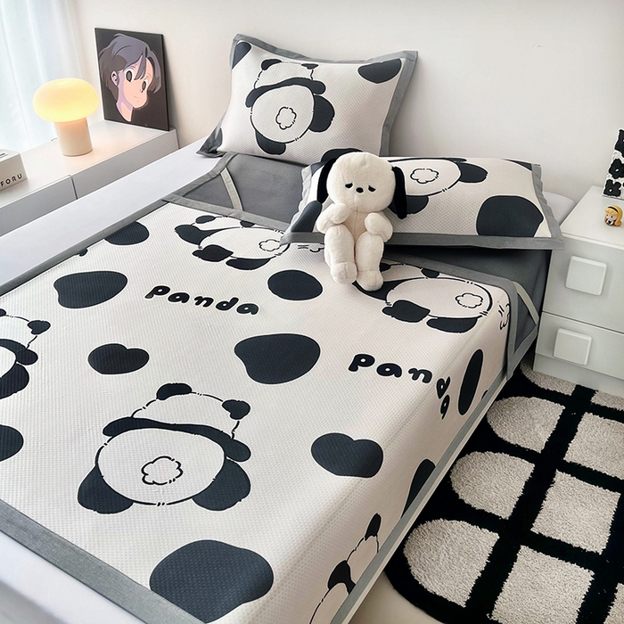 91家纺网 家纺一手货源 找家纺 倾慕家纺 2026新款A类满天星提花凉感凉席系列 PP熊猫