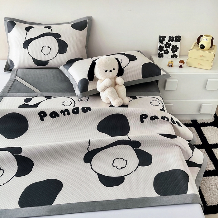 91家纺网 家纺一手货源 找家纺 倾慕家纺 2026新款A类满天星提花凉感凉席系列 PP熊猫