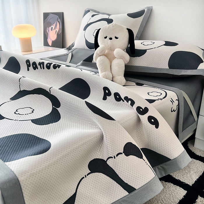 91家纺网 家纺一手货源 找家纺 倾慕家纺 2026新款A类满天星提花凉感凉席系列 PP熊猫