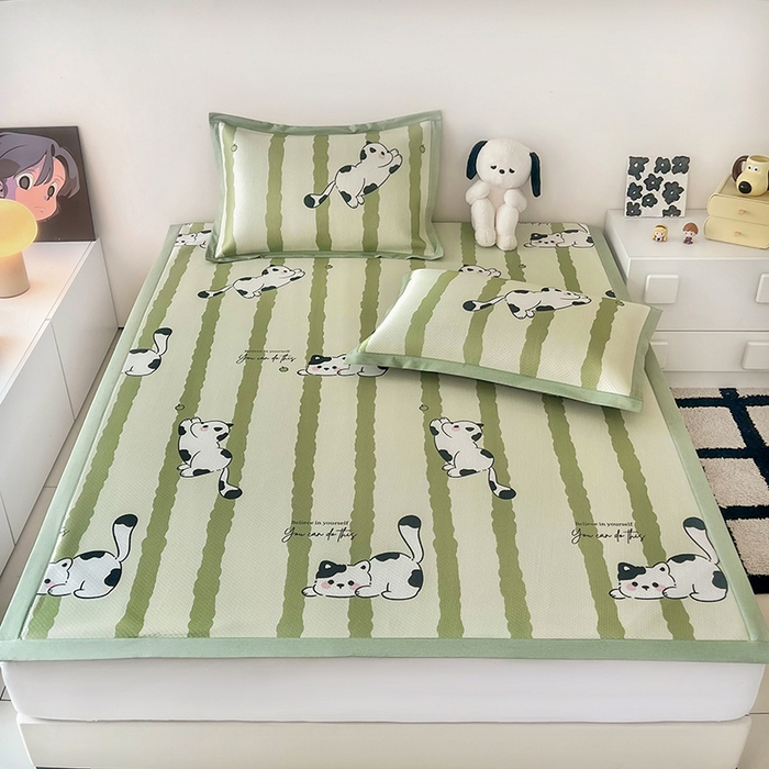 91家纺网 家纺一手货源 找家纺 倾慕家纺 2026新款A类满天星提花凉感凉席系列 乐动猫咪