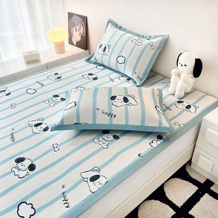 91家纺网 家纺一手货源 找家纺 倾慕家纺 2026新款A类满天星提花凉感凉席系列 条纹狗狗