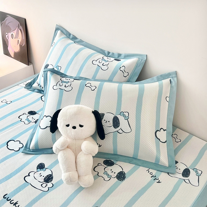 91家纺网 家纺一手货源 找家纺 倾慕家纺 2026新款A类满天星提花凉感凉席系列 条纹狗狗