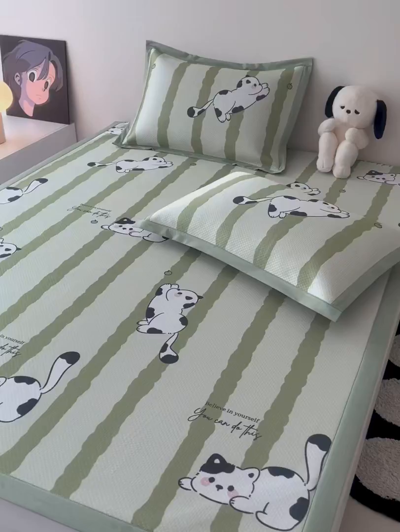 91家纺网 家纺一手货源 找家纺 倾慕家纺 2026新款A类满天星提花凉感凉席系列 乐动猫咪