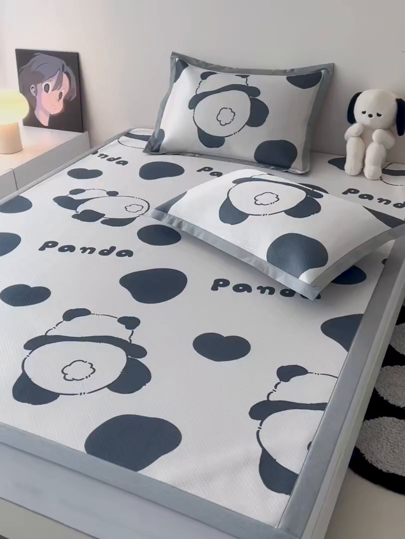 91家纺网 家纺一手货源 找家纺 倾慕家纺 2026新款A类满天星提花凉感凉席系列 PP熊猫