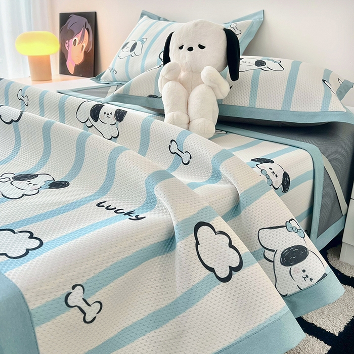 91家纺网 家纺一手货源 找家纺 倾慕家纺 2026新款A类满天星提花凉感凉席系列 条纹狗狗