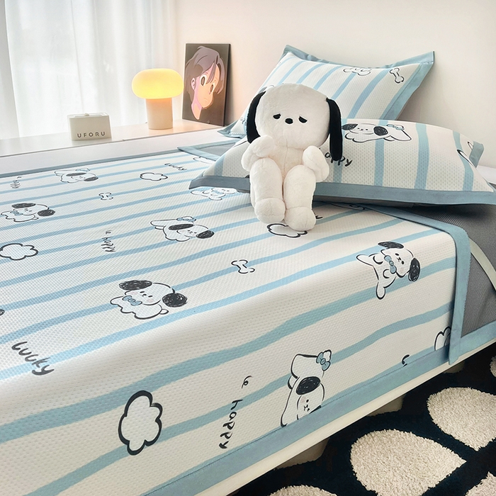 91家纺网 家纺一手货源 找家纺 倾慕家纺 2026新款A类满天星提花凉感凉席系列 条纹狗狗