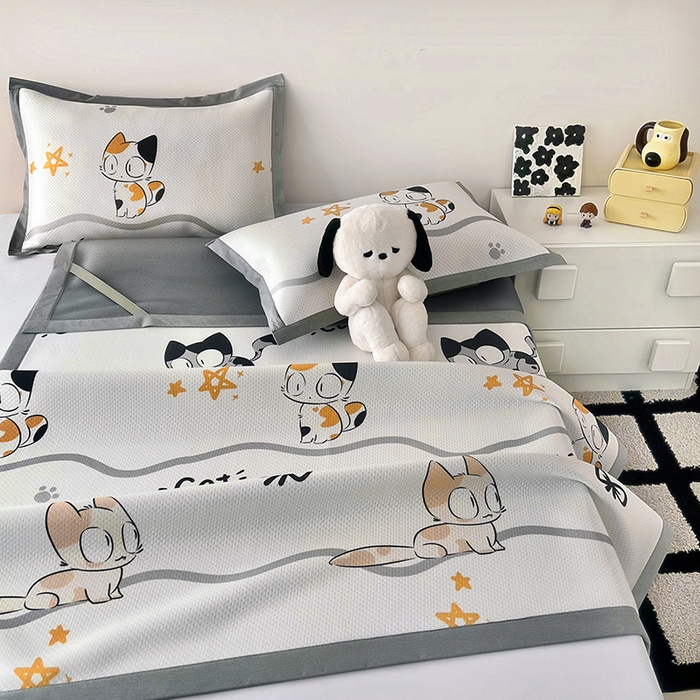 91家纺网 家纺一手货源 找家纺 倾慕家纺 2026新款A类满天星提花凉感凉席系列 小猫侠