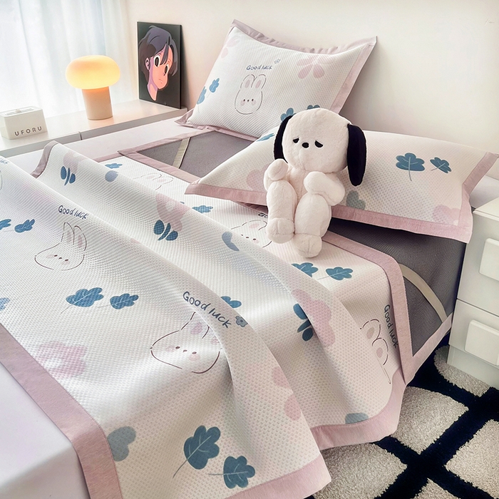 91家纺网 家纺一手货源 找家纺 倾慕家纺 2026新款A类满天星提花凉感凉席系列 开心兔