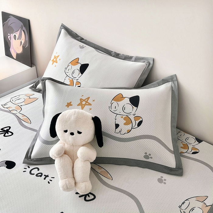 91家纺网 家纺一手货源 找家纺 倾慕家纺 2026新款A类满天星提花凉感凉席系列 小猫侠