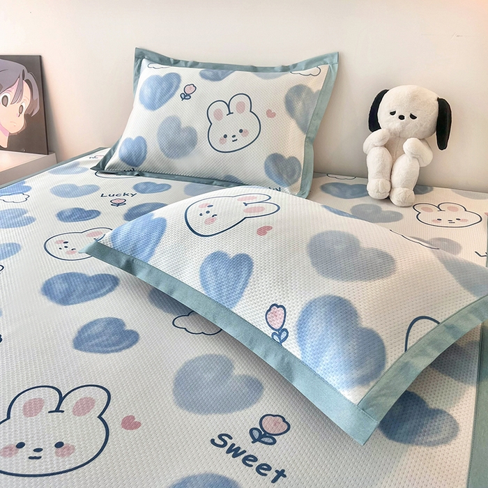 91家纺网 家纺一手货源 找家纺 倾慕家纺 2026新款A类满天星提花凉感凉席系列 蓝色爱恋