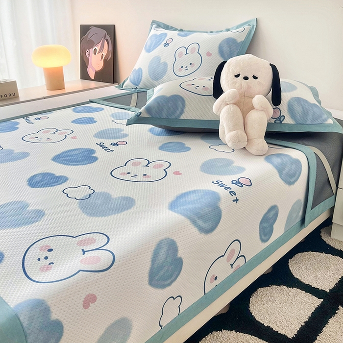 91家纺网 家纺一手货源 找家纺 倾慕家纺 2026新款A类满天星提花凉感凉席系列 蓝色爱恋