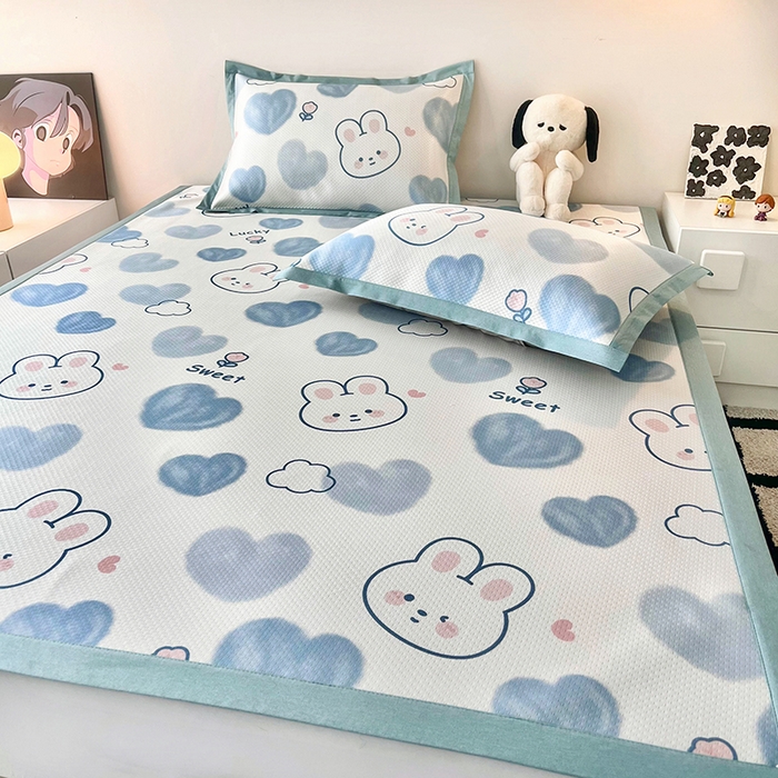 91家纺网 家纺一手货源 找家纺 倾慕家纺 2026新款A类满天星提花凉感凉席系列 蓝色爱恋