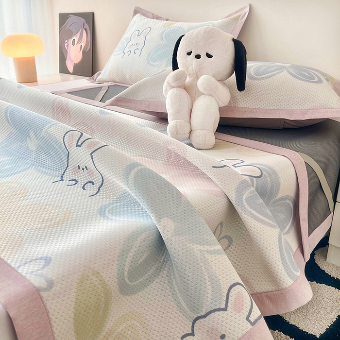 91家纺网 家纺一手货源 找家纺 倾慕家纺 2026新款A类满天星提花凉感凉席系列 缤纷兔