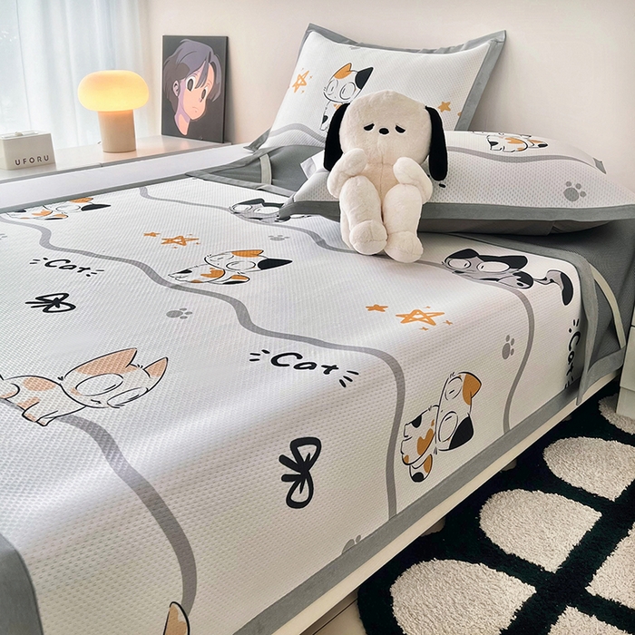 91家纺网 家纺一手货源 找家纺 倾慕家纺 2026新款A类满天星提花凉感凉席系列 小猫侠