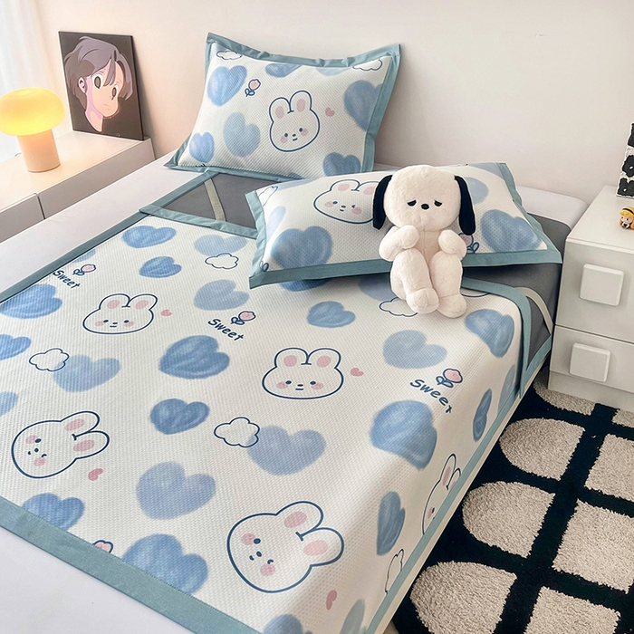 91家纺网 家纺一手货源 找家纺 倾慕家纺 2026新款A类满天星提花凉感凉席系列 蓝色爱恋