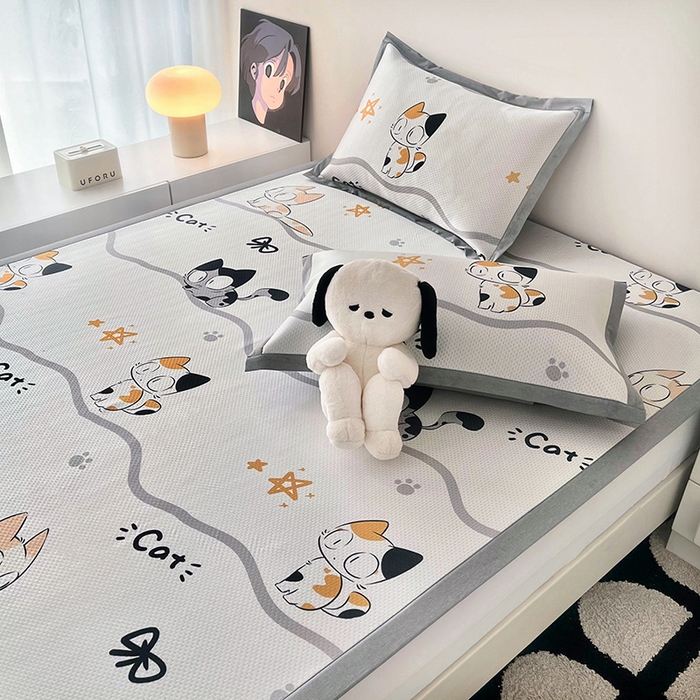 91家纺网 家纺一手货源 找家纺 倾慕家纺 2026新款A类满天星提花凉感凉席系列 小猫侠