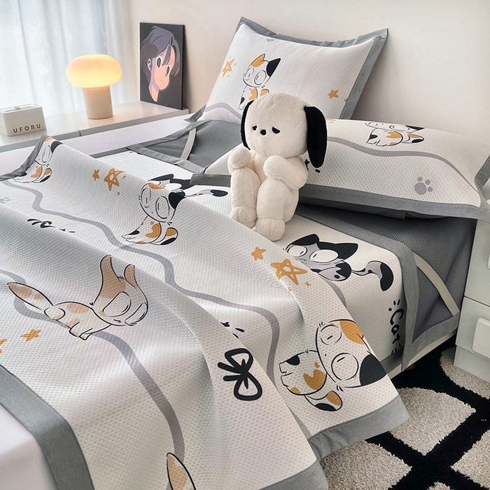 91家纺网 家纺一手货源 找家纺 倾慕家纺 2026新款A类满天星提花凉感凉席系列 小猫侠