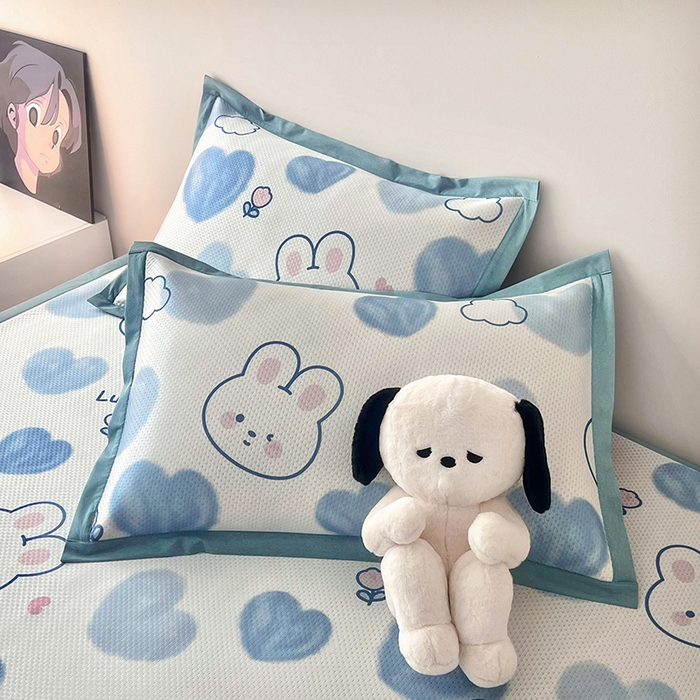 91家纺网 家纺一手货源 找家纺 倾慕家纺 2026新款A类满天星提花凉感凉席系列 蓝色爱恋