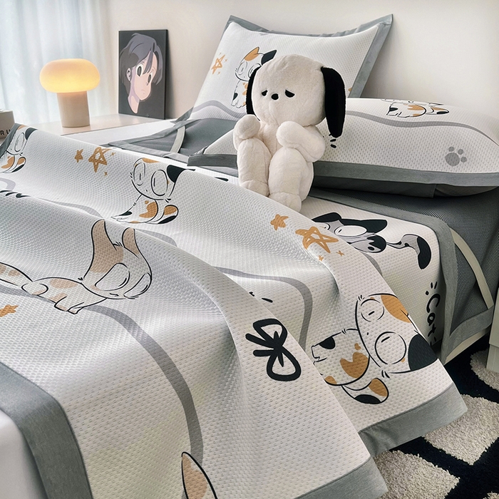 91家纺网 家纺一手货源 找家纺 倾慕家纺 2026新款A类满天星提花凉感凉席系列 小猫侠