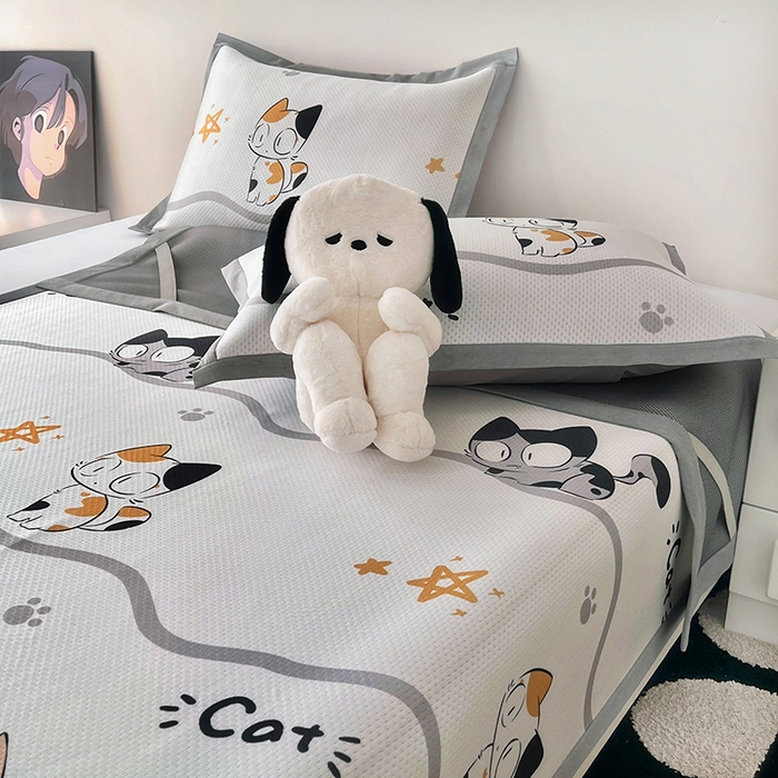 91家纺网 家纺一手货源 找家纺 倾慕家纺 2026新款A类满天星提花凉感凉席系列 小猫侠