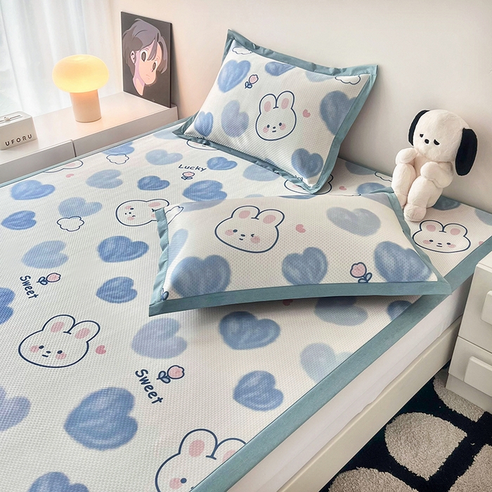 91家纺网 家纺一手货源 找家纺 倾慕家纺 2026新款A类满天星提花凉感凉席系列 蓝色爱恋