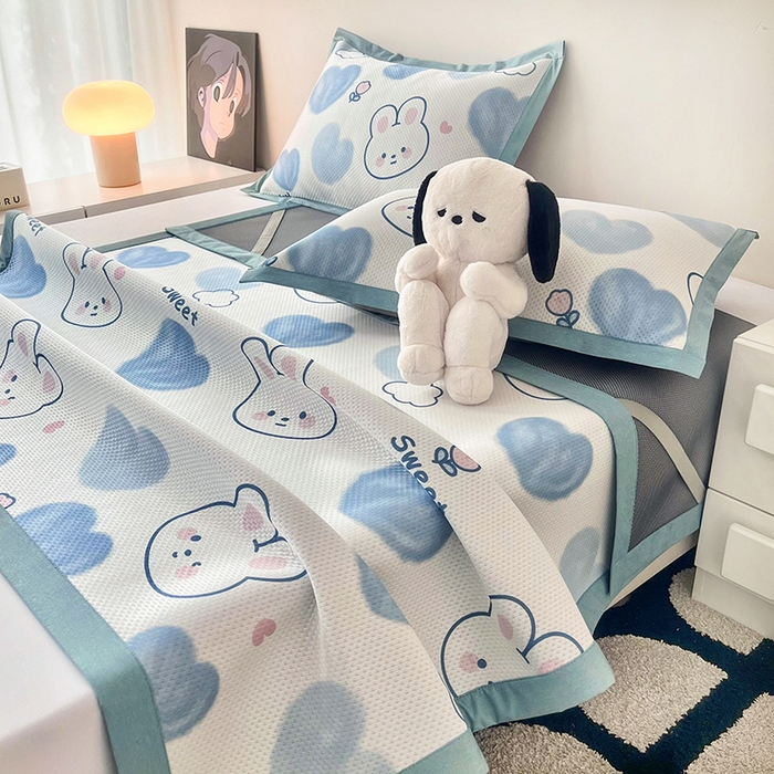 91家纺网 家纺一手货源 找家纺 倾慕家纺 2026新款A类满天星提花凉感凉席系列 蓝色爱恋