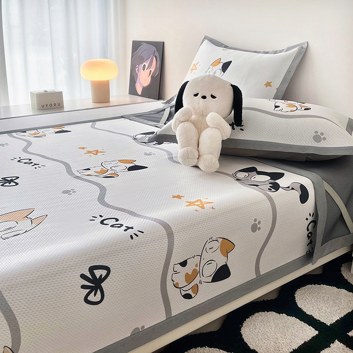 91家纺网 家纺一手货源 找家纺 倾慕家纺 2026新款A类满天星提花凉感凉席系列 小猫侠