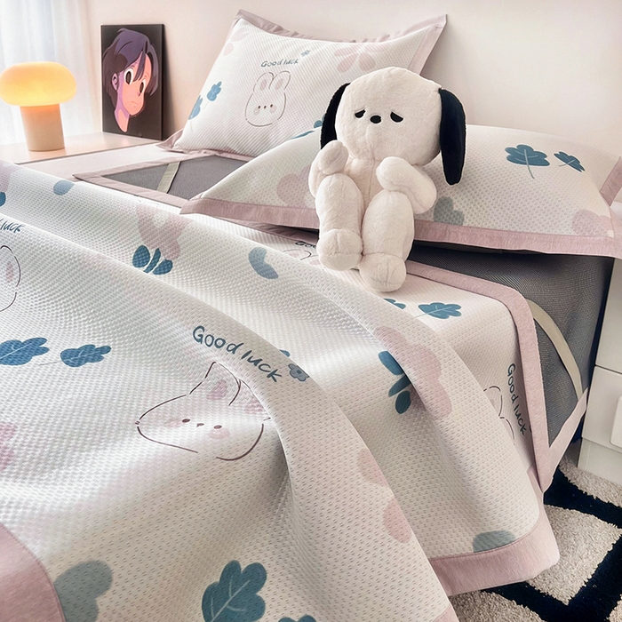 91家纺网 家纺一手货源 找家纺 倾慕家纺 2026新款A类满天星提花凉感凉席系列 开心兔