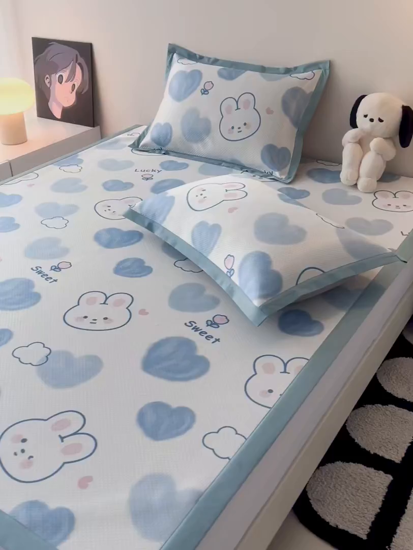 91家纺网 家纺一手货源 找家纺 倾慕家纺 2026新款A类满天星提花凉感凉席系列 蓝色爱恋