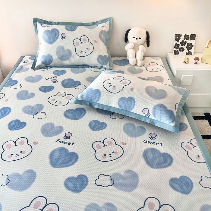 91家纺网 家纺一手货源 找家纺 倾慕家纺 2026新款A类满天星提花凉感凉席系列 蓝色爱恋