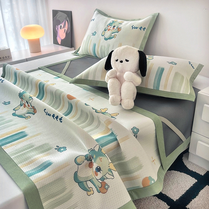 91家纺网 家纺一手货源 找家纺 倾慕家纺 2026新款A类满天星提花凉感凉席系列 波浪彩龙