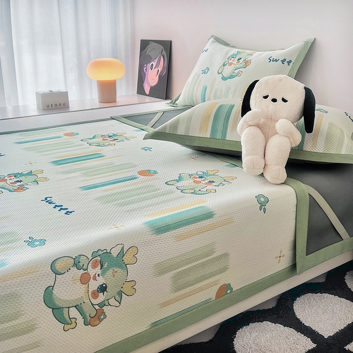 91家纺网 家纺一手货源 找家纺 倾慕家纺 2026新款A类满天星提花凉感凉席系列 波浪彩龙