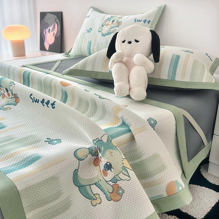 91家纺网 家纺一手货源 找家纺 倾慕家纺 2026新款A类满天星提花凉感凉席系列 波浪彩龙