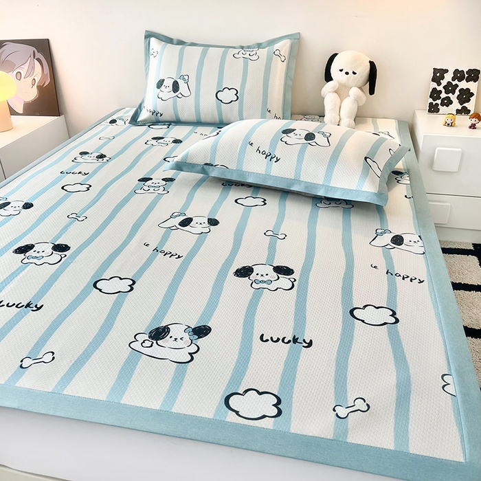 91家纺网 家纺一手货源 找家纺 倾慕家纺 2026新款A类满天星提花凉感凉席系列 条纹狗狗