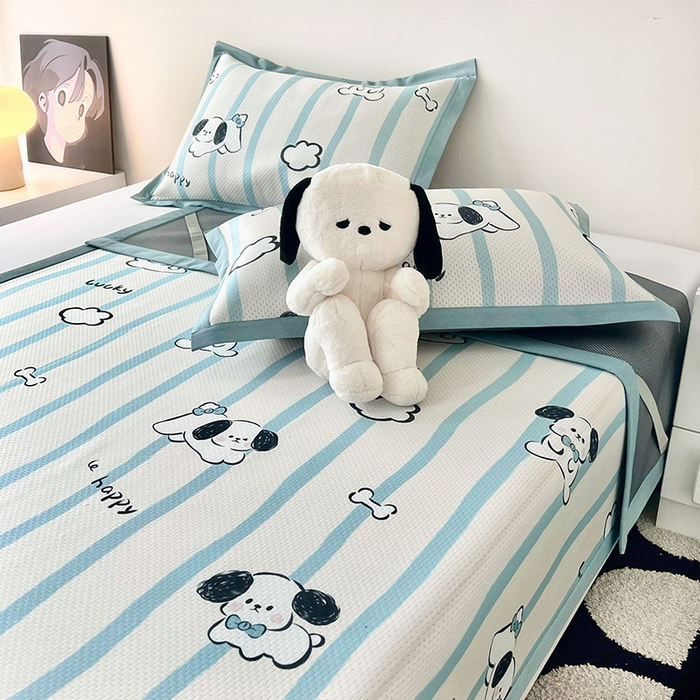 91家纺网 家纺一手货源 找家纺 倾慕家纺 2026新款A类满天星提花凉感凉席系列 条纹狗狗